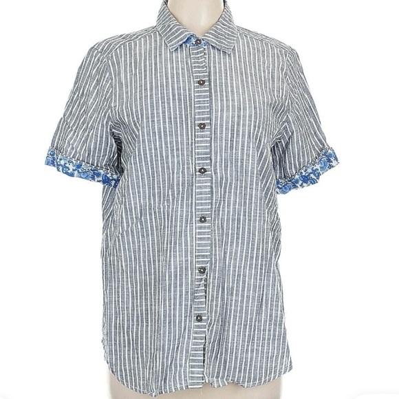 Casa Cabana Tops - CASA CABANA Blue Striped Button Down Shirt 100%Cotton